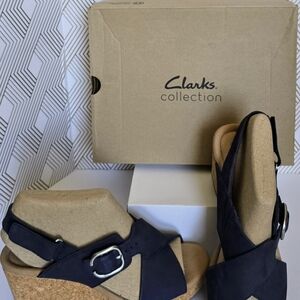 Clarks Blue Wedge Sandals with Espadrille Style